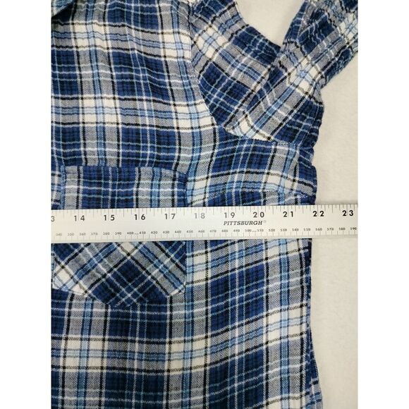 Kut from the Kloth Womens Flannel‎ Shirt Medium Blue Plaid Roll Tab Cabincore - Picture 7 of 11